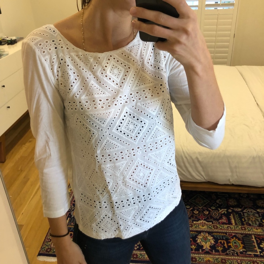 J.Crew white crochet top.
